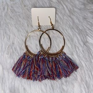 Multicolor Hoop Bohemian Tassel Earrings